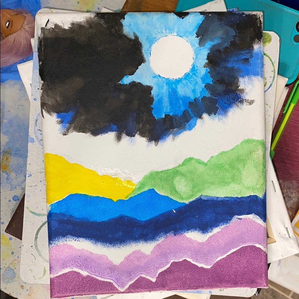 Abstract Painting in Black and Blue with Bold Color Blocks